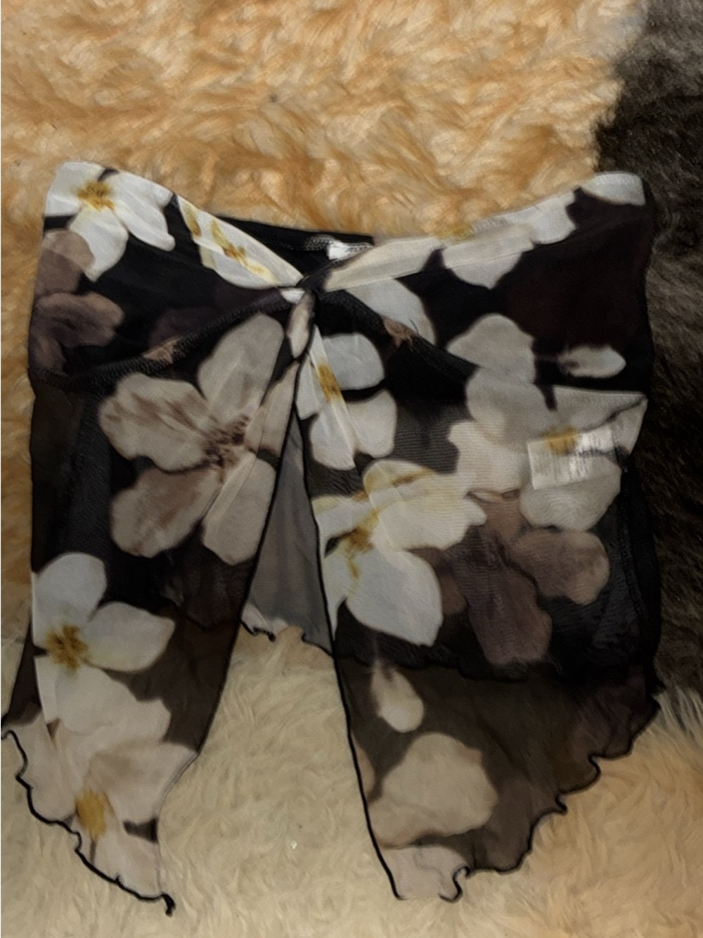 Sheer Black Floral Tie-Front Maxi Skirt